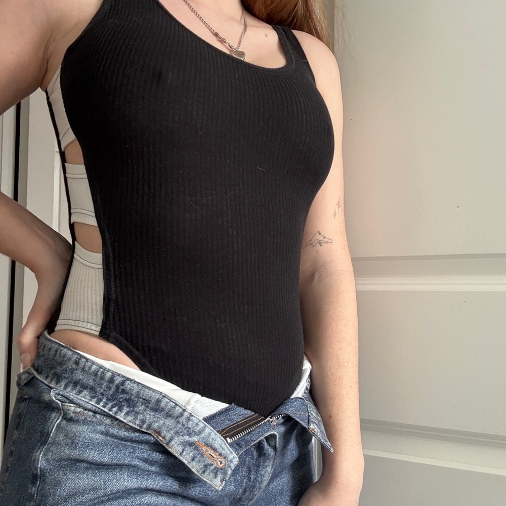 Black Vintage Ribbed Bodysuit